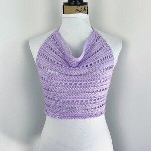 Hand Crafted Lilac Crochet Halter Top | Open Back Y2K Festival Style